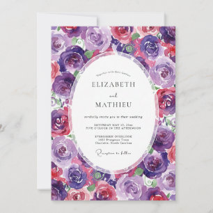 Magenta Lila Blütenhochzeit Einladung