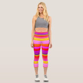 Magenta lila, gelb gestreift capri leggings (Vorderseite)