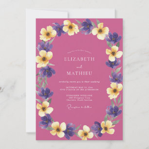 Magenta Lila Gelbe Blumen-Eukalyptus-Hochzeit Einladung
