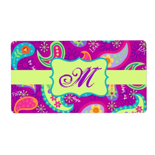 Magenta Lila Green Modern Paisley Monogram (Vorne)