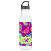 Magenta Lila Green Modern Paisley Monogram Trinkflasche (Vorderseite)