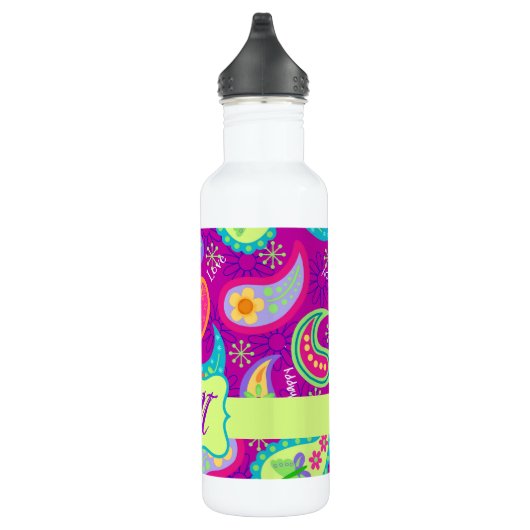 Magenta Lila Green Modern Paisley Monogram Trinkflasche (Rechts)
