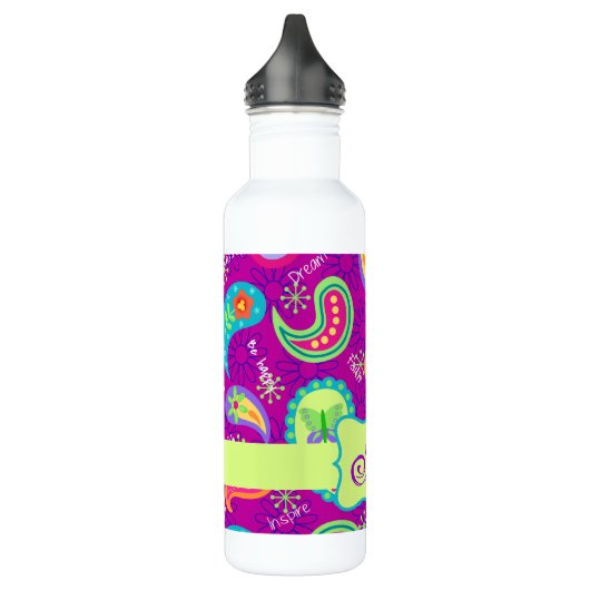 Magenta Lila Green Modern Paisley Monogram Trinkflasche (Links)