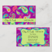 Magenta Lila Lime Green Modern Paisley Pattern Visitenkarte (Vorne/Hinten)
