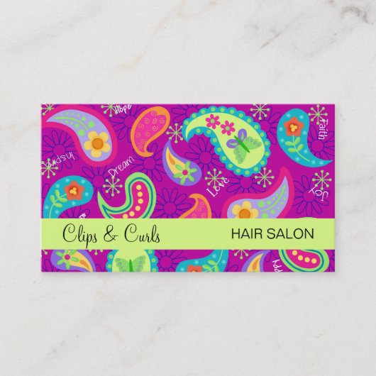 Magenta Lila Lime Green Modern Paisley Pattern Visitenkarte (Vorderseite)