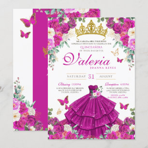 Magenta Lila Pink Butterfly Prinzessin Quinceañera Einladung