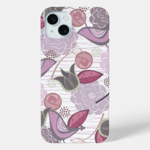 Magenta Lila Sweet Birds Blumengarten Chic iPhone 15 Mini Hülle