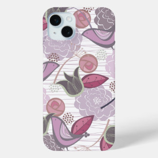 Magenta Lila Sweet Birds Blumengarten Chic iPhone 15 Mini Hülle