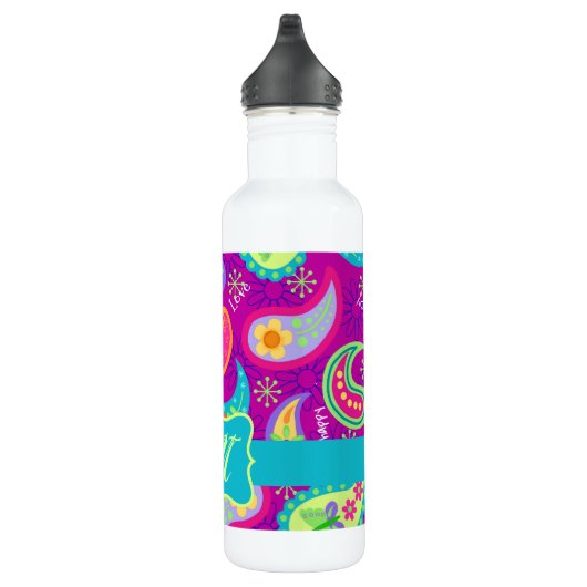 Magenta Lila Türkis Modernes Paisley Muster Edelstahlflasche (Rechts)