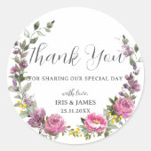 Magenta Lila Yellow Floral Boho Gastgeschenk Hochz Runder Aufkleber (Vorderseite)