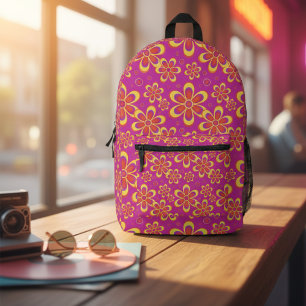 Magenta Lila Yellow Groovy Blume Pattern Bedruckter Rucksack