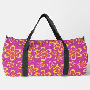 Magenta Lila Yellow Groovy Blume Pattern Duffle Bag