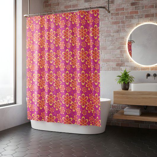 Magenta Lila Yellow Groovy Blume Pattern Duschvorhang