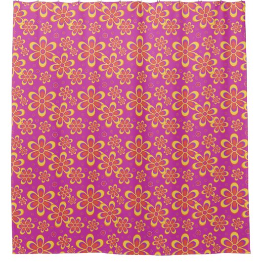 Magenta Lila Yellow Groovy Blume Pattern Duschvorhang (Vorderseite)