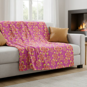 Magenta Lila Yellow Groovy Blume Pattern Fleecedecke