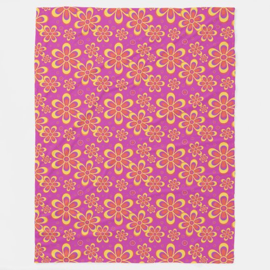Magenta Lila Yellow Groovy Blume Pattern Fleecedecke (Vorderseite)