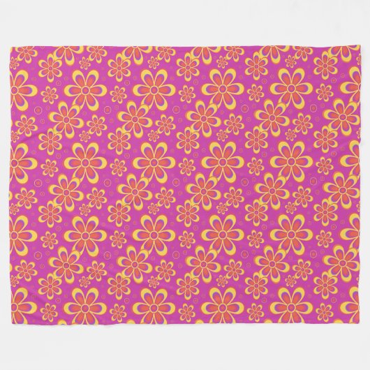 Magenta Lila Yellow Groovy Blume Pattern Fleecedecke (Vorderseite (Horizontal))