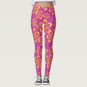 Magenta Lila Yellow Groovy Blume Pattern Leggings (Vorderseite)