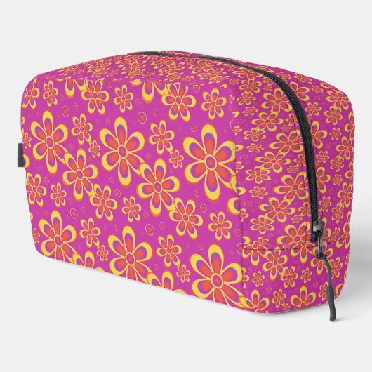 Magenta Lila Yellow Groovy Blume Pattern Waschbeutel (Rechte Ecke)