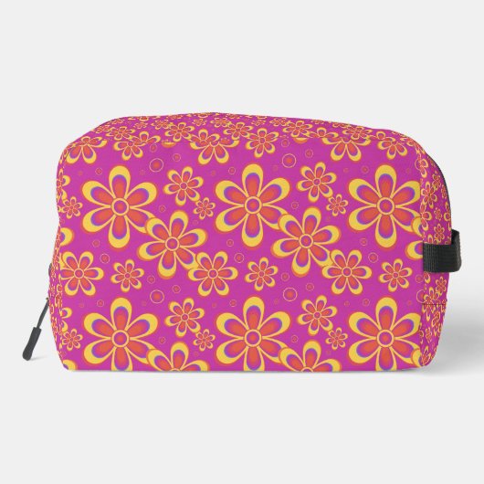 Magenta Lila Yellow Groovy Blume Pattern Waschbeutel (Rückseite)