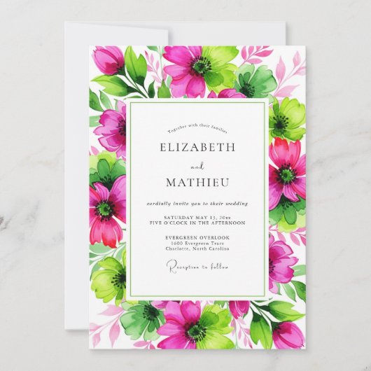 Magenta Lime Vivid Botanical Wedding Einladung (Vorderseite)