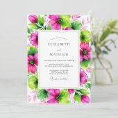 Magenta Lime Vivid Botanical Wedding Einladung (Stehend Vorderseite)