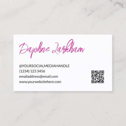 Magenta Lines Foto Signature Script QR Code Visitenkarte (Rückseite)