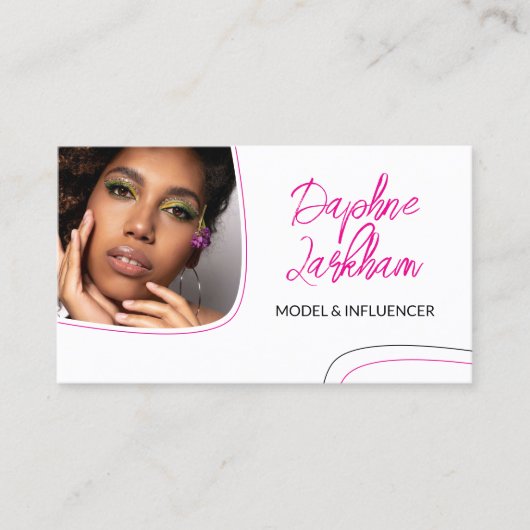 Magenta Lines Foto Signature Script QR Code Visitenkarte (Vorderseite)