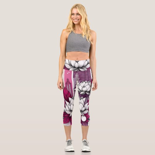 Magenta Lotus Blume in modernen Leggings (Vorderseite)