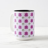 Magenta Lotus Garden Pattern Zweifarbige Tasse (Vorderseite Links)