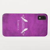 Magenta Lovebirds Floral Vine iPhone Case (Rückseite (Horizontal))