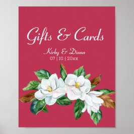 Magenta Magnolia Bouquet Wedding Sign Poster