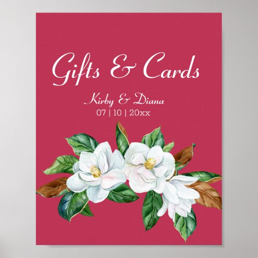 Magenta Magnolia Bouquet Wedding Sign Poster (Vorne)