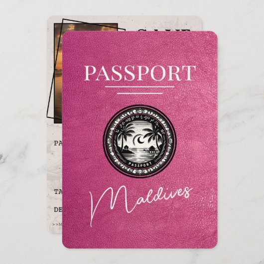 Magenta Maldives Passport Save the Date (Vorne/Hinten)