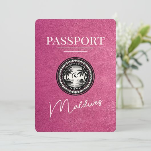 Magenta Maldives Passport Save the Date (Stehend Vorderseite)