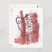 Magenta Maneki Neko Postcard Postkarte (Vorne/Hinten)