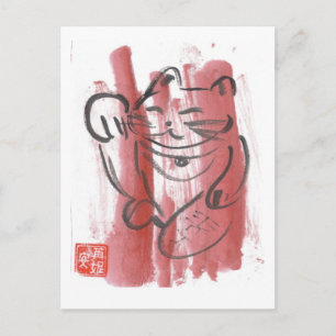Magenta Maneki Neko Postcard Postkarte