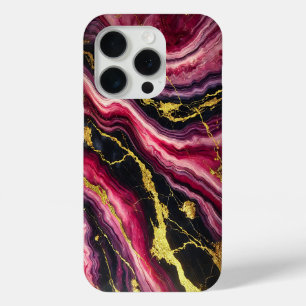Magenta-Marmor mit Gold und Schwarz-Streifen Case-Mate iPhone Hülle