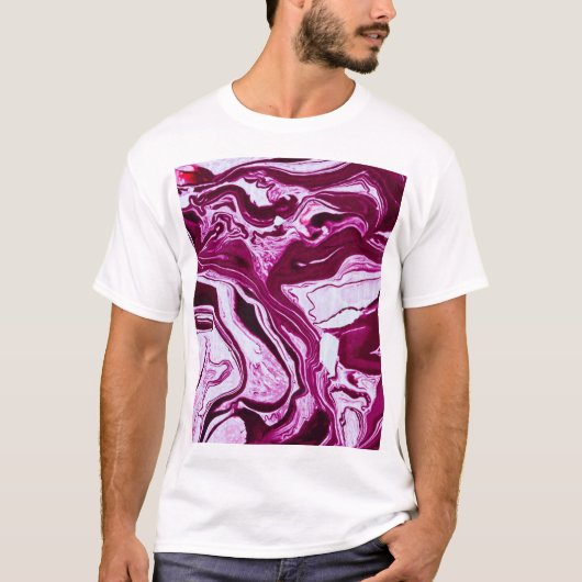Magenta Marmortextur: Abstrakte Fluid Art T-Shirt (Vorderseite)