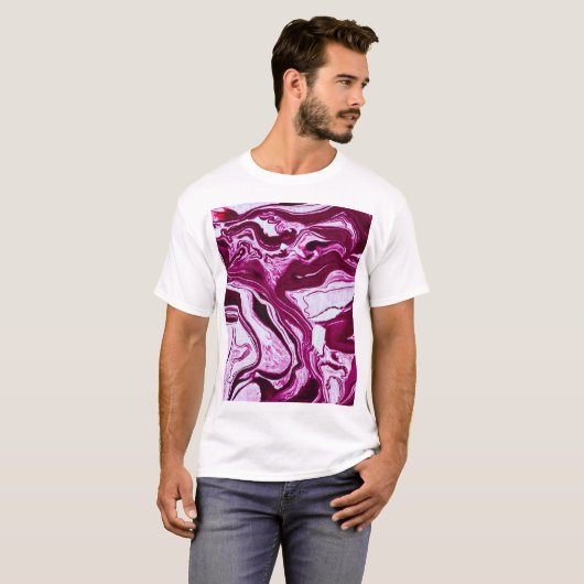 Magenta Marmortextur: Abstrakte Fluid Art T-Shirt (Vorne ganz)