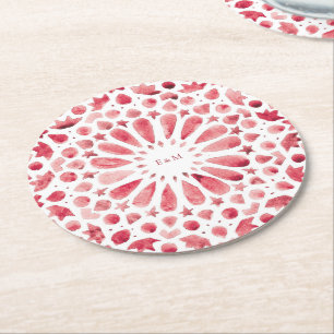 Magenta marokkanische Tiles Wedding Logo Runder Pappuntersetzer