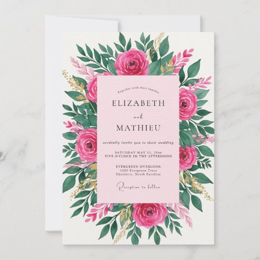 Magenta Mesmerizing Spring Floral Wedding Einladung (Vorderseite)