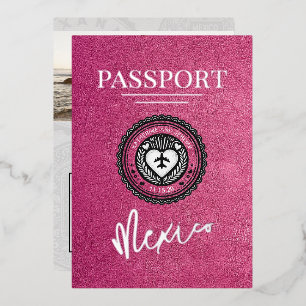 Magenta Mexiko Reisepass Hochzeit Folieneinladung