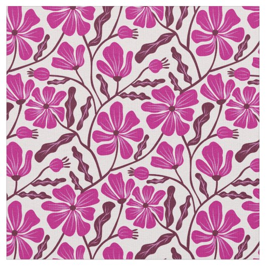 Magenta Mid Century Modern Floral Pattern Stoff (Nahaufnahme)