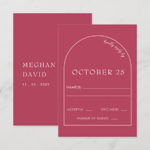 Magenta Minimalistisch Modern Arch Wedding RSVP Karte