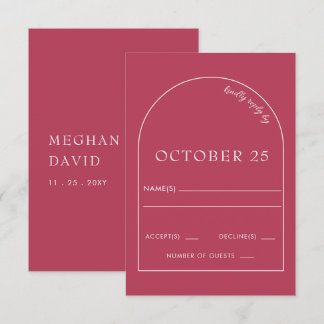 Magenta Minimalistisch Modern Arch Wedding RSVP Karte