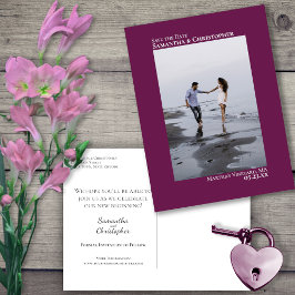 Magenta Minimalistisch Wedding Foto Save the Date Ankündigungspostkarte