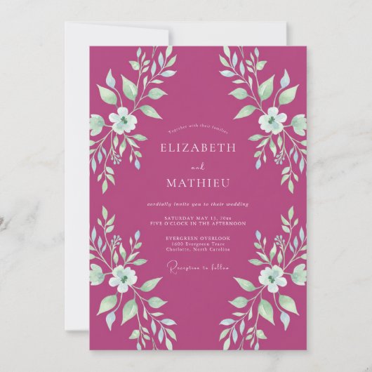 Magenta-Minzblättrige Hochzeit Einladung (Vorderseite)