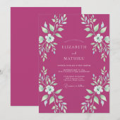 Magenta-Minzblättrige Hochzeit Einladung (Vorne/Hinten)