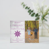 Magenta Modern Snowflake Foto Feiertagskarte (Stehend Vorderseite)